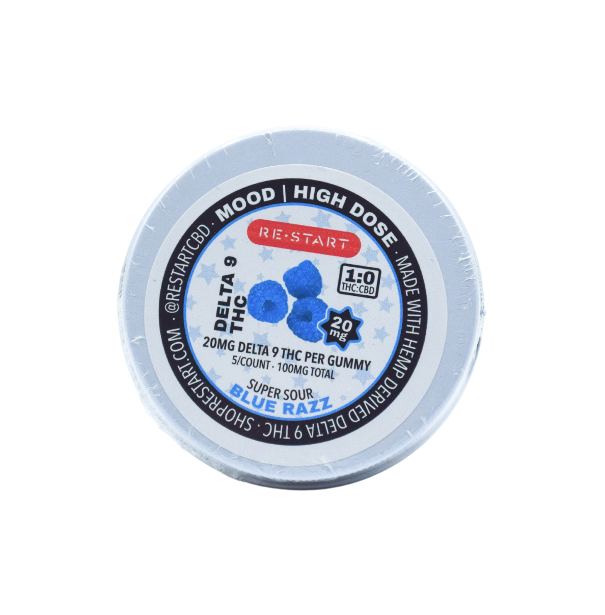 Delta 9 THC 20MG Gummies Sour Blue Raspberry / 5-ct